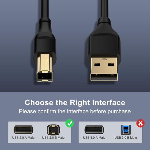 كابل الطابعة 10 أقدام، USB2.0 عالي السرعة USB A إلى USB B كابل للطابعة/الماسح الضوئي HP OfficeJet PhotoSmart Laserjet Envy Deskjet، Canon Pixma، Epsom Workforce/Stylus/Expression Home، Brother، Lexmark، Dell in Kuwait