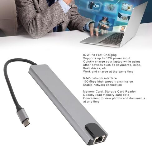 USB C Hub, 8 in 1 USB C Hub Multi Port Adapter with 4K HDMI,87W PD,USB 3.0,RJ45 Ethernet,SD TF Card Reader Docking Station Compatible with USB C Laptops and Other Type C Devices in Kuwait
