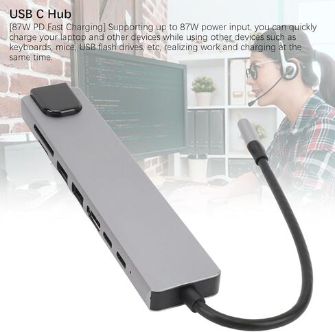 USB C Hub, 8 in 1 USB C Hub Multi Port Adapter with 4K HDMI,87W PD,USB 3.0,RJ45 Ethernet,SD TF Card Reader Docking Station Compatible with USB C Laptops and Other Type C Devices in Kuwait