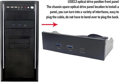 PUSOKEI 5.25 Inch Front Panel USB Hub, 3 Ports USB Front Panel Floppy Disk Bay, 19 Pin USB3.2 GEN2 Internal USB Hub with 2 USB A and 20Gbps USB C Port, for PC Case in Saudi Arabia