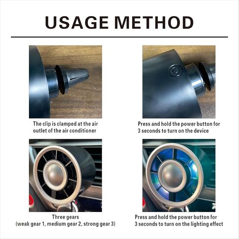 Car Fan,USB Car Vent Fan,A 3-speed adjustable LED color-changing cooling fan to promote the cold air inside the vehicle (Black) in Saudi Arabia