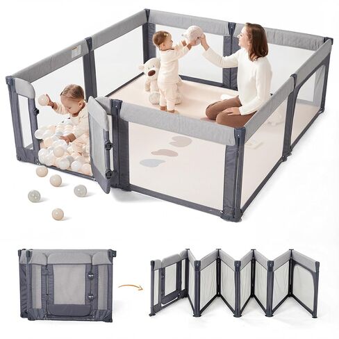 Sweeby Foldable Baby Playpen, 71x59 Playpens for Babies and Toddlers Large Play Yard with Door Baby Fence with Gate and Indoor & Outdoor Play Pen,Darkgrey in Saudi Arabia