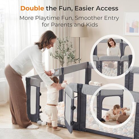 Sweeby Foldable Baby Playpen, 71x59 Playpens for Babies and Toddlers Large Play Yard with Door Baby Fence with Gate and Indoor & Outdoor Play Pen,Darkgrey in Saudi Arabia