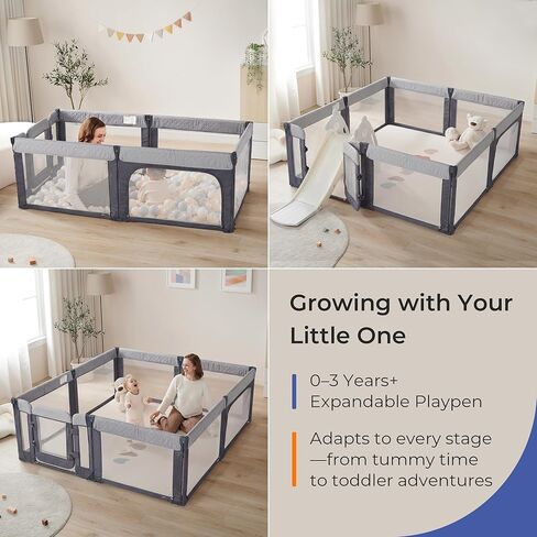 Sweeby Foldable Baby Playpen, 71x59 Playpens for Babies and Toddlers Large Play Yard with Door Baby Fence with Gate and Indoor & Outdoor Play Pen,Darkgrey in Saudi Arabia