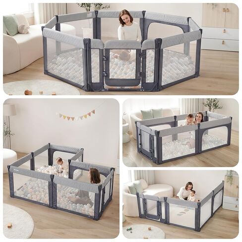 Sweeby Foldable Baby Playpen, 71x59 Playpens for Babies and Toddlers Large Play Yard with Door Baby Fence with Gate and Indoor & Outdoor Play Pen,Darkgrey in Saudi Arabia