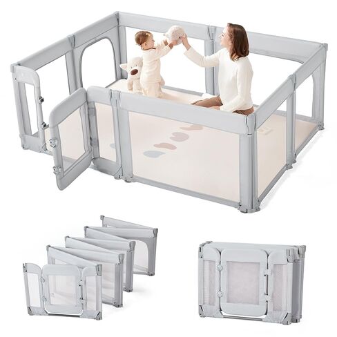 Sweeby Foldable Baby Playpen, 71x59 Playpens for Babies and Toddlers Large Play Yard with Door Baby Fence with Gate and Indoor & Outdoor Play Pen,Darkgrey in Saudi Arabia