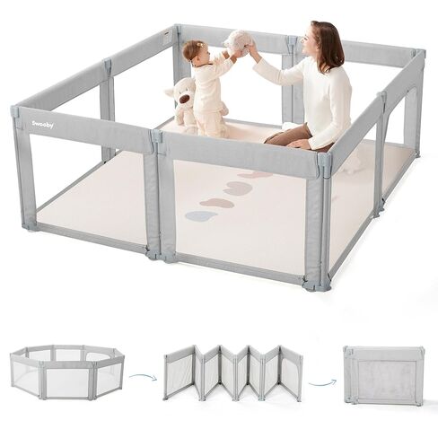 Sweeby Foldable Baby Playpen, 71x59 Playpens for Babies and Toddlers Large Play Yard with Door Baby Fence with Gate and Indoor & Outdoor Play Pen,Darkgrey in Saudi Arabia