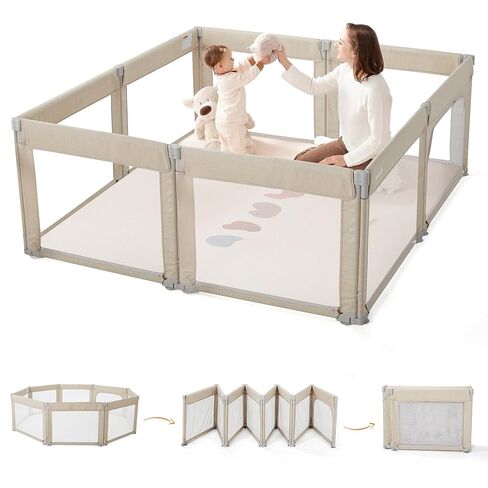 Sweeby Foldable Baby Playpen, 71x59 Playpens for Babies and Toddlers Large Play Yard with Door Baby Fence with Gate and Indoor & Outdoor Play Pen,Darkgrey in Saudi Arabia