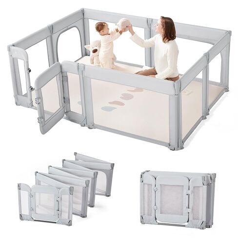 Sweeby Foldable Baby Playpen, 71x59 Playpens for Babies and Toddlers Large Play Yard with Door Baby Fence with Gate and Indoor & Outdoor Play Pen,Darkgrey in Saudi Arabia