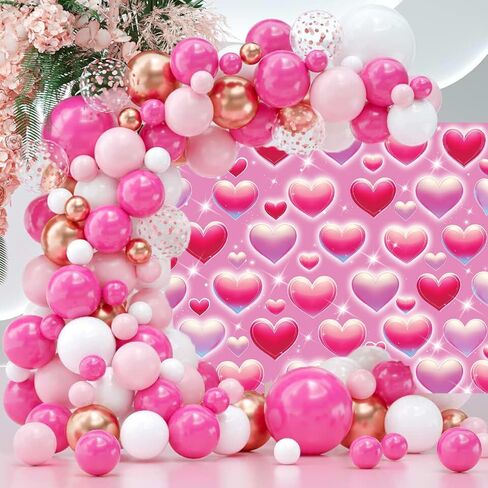 Pink Heart Photo Backdrop Valentine's Day Retro Heart Early 2000s 90s Glitter Love Photography Background Adults Kids Valentine Y2K Old School Birthday Party Decor Banner Photo Props (Pink, 7x5FT) in Saudi Arabia