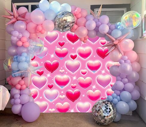 Pink Heart Photo Backdrop Valentine's Day Retro Heart Early 2000s 90s Glitter Love Photography Background Adults Kids Valentine Y2K Old School Birthday Party Decor Banner Photo Props (Pink, 7x5FT) in Saudi Arabia
