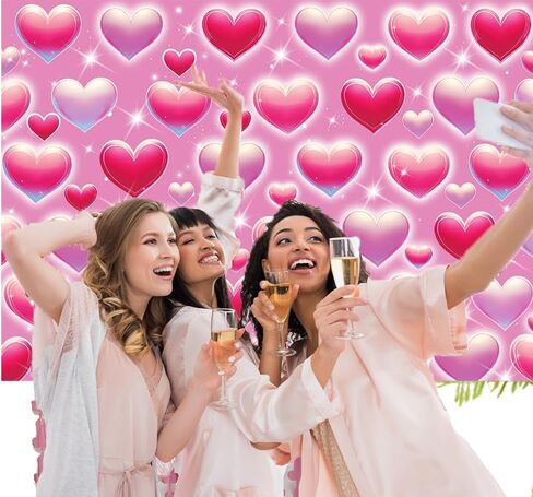 Pink Heart Photo Backdrop Valentine's Day Retro Heart Early 2000s 90s Glitter Love Photography Background Adults Kids Valentine Y2K Old School Birthday Party Decor Banner Photo Props (Pink, 7x5FT) in Saudi Arabia