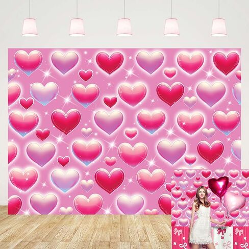 Pink Heart Photo Backdrop Valentine's Day Retro Heart Early 2000s 90s Glitter Love Photography Background Adults Kids Valentine Y2K Old School Birthday Party Decor Banner Photo Props (Pink, 7x5FT) in Saudi Arabia