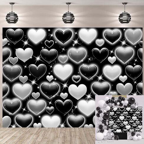Pink Heart Photo Backdrop Valentine's Day Retro Heart Early 2000s 90s Glitter Love Photography Background Adults Kids Valentine Y2K Old School Birthday Party Decor Banner Photo Props (Pink, 7x5FT) in Kuwait