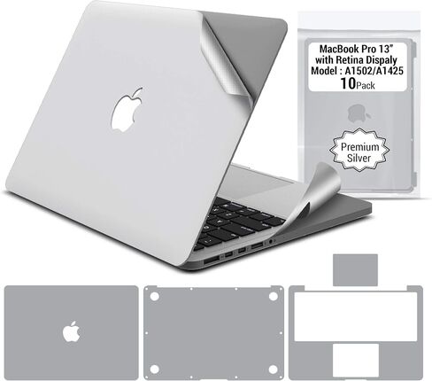 ملصق IBenzER Premium MacBook Body Skin - ملصق حماية كامل لجهاز Apple MacBook Retina Pro 13 بوصة A1502 A1425 فضي (10 عبوات) SK-MR13-A-ACD10 in Saudi Arabia