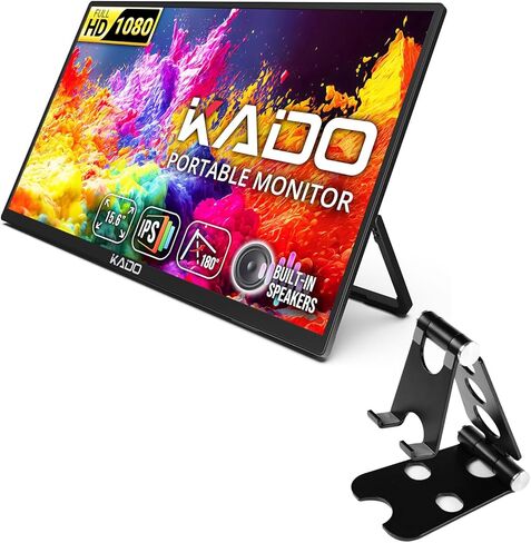 Kado Portable Monitor 15.6'' FHD 1080p Aluminum Foldable Stand Set, Ultra-Slim Laptop Monitor 1920x1080 with Built-in Speakers, IPS Display for PC, Mac, Phone, Xbox, PS5, USB-C & HDMI Connectivity in Saudi Arabia