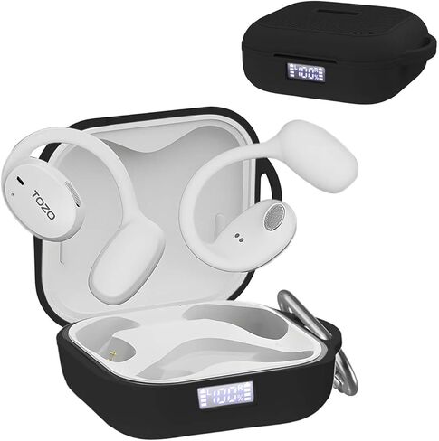 [Front LED Visible] Case for TOZO OpenEgo with Keychain, Soft Silicone Shock-Absorbing Protective Visible Logo Cover for TOZO OpenEgo Wireless Earbuds Charging Case for Women Men (Black) in Kuwait