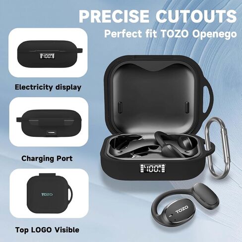 [Front LED Visible] Case for TOZO OpenEgo with Keychain, Soft Silicone Shock-Absorbing Protective Visible Logo Cover for TOZO OpenEgo Wireless Earbuds Charging Case for Women Men (Black) in Kuwait