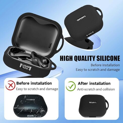 [Front LED Visible] Case for TOZO OpenEgo with Keychain, Soft Silicone Shock-Absorbing Protective Visible Logo Cover for TOZO OpenEgo Wireless Earbuds Charging Case for Women Men (Black) in Kuwait