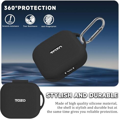 [Front LED Visible] Case for TOZO OpenEgo with Keychain, Soft Silicone Shock-Absorbing Protective Visible Logo Cover for TOZO OpenEgo Wireless Earbuds Charging Case for Women Men (Black) in Kuwait