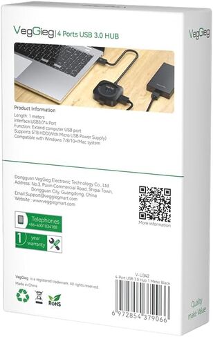 موزع USB 3.0 V-U342-3.3FT/1M لأجهزة الكمبيوتر المحمول - موسع متعدد المنافذ - مقسم USB لنقل البيانات بسرعة - متوافق مع أجهزة الكمبيوتر التي تعمل بنظام Windows/Mac/Printer/Mobile HDD (V-U342) in Kuwait