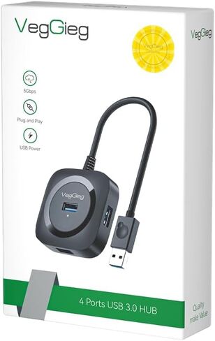 موزع USB 3.0 V-U342-3.3FT/1M لأجهزة الكمبيوتر المحمول - موسع متعدد المنافذ - مقسم USB لنقل البيانات بسرعة - متوافق مع أجهزة الكمبيوتر التي تعمل بنظام Windows/Mac/Printer/Mobile HDD (V-U342) in Kuwait