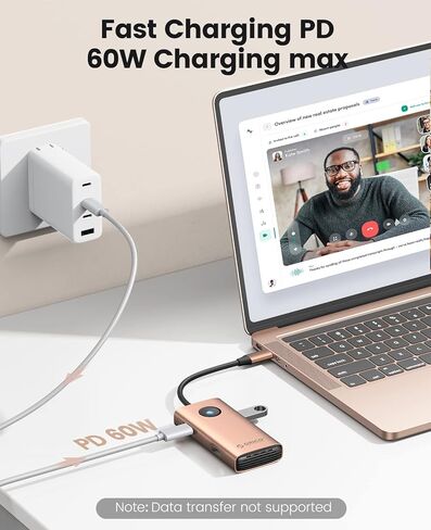 قاعدة توصيل USB C 5 في 1 من ORICO - HDMI 4K، توصيل طاقة 60 وات، USB 3.0 ومنفذين USB 2.0 لأجهزة MacBook وXPS والمزيد in Kuwait