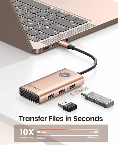 قاعدة توصيل USB C 5 في 1 من ORICO - HDMI 4K، توصيل طاقة 60 وات، USB 3.0 ومنفذين USB 2.0 لأجهزة MacBook وXPS والمزيد in Kuwait