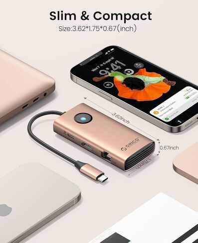 قاعدة توصيل USB C 5 في 1 من ORICO - HDMI 4K، توصيل طاقة 60 وات، USB 3.0 ومنفذين USB 2.0 لأجهزة MacBook وXPS والمزيد in Kuwait