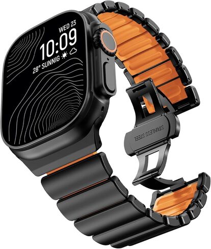 سوار CHANCHY من التيتانيوم متوافق مع Apple Watch Ultra 3/2/1 Band 49mm 46mm 45mm 44mm 42mm، سوار فاخر من السيليكون التيتانيوم وصلة مزدوجة الطبقة للرجال iWatch Series 11 10 9 8 7 6 5 4 SE in Kuwait