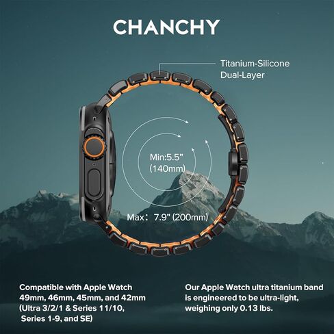 سوار CHANCHY من التيتانيوم متوافق مع Apple Watch Ultra 3/2/1 Band 49mm 46mm 45mm 44mm 42mm، سوار فاخر من السيليكون التيتانيوم وصلة مزدوجة الطبقة للرجال iWatch Series 11 10 9 8 7 6 5 4 SE in Kuwait