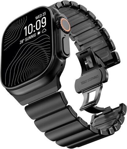 سوار CHANCHY من التيتانيوم متوافق مع Apple Watch Ultra 3/2/1 Band 49mm 46mm 45mm 44mm 42mm، سوار فاخر من السيليكون التيتانيوم وصلة مزدوجة الطبقة للرجال iWatch Series 11 10 9 8 7 6 5 4 SE in Kuwait