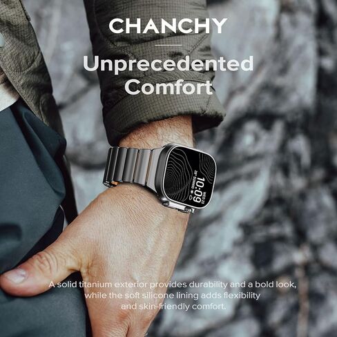 سوار CHANCHY من التيتانيوم متوافق مع Apple Watch Ultra 3/2/1 Band 49mm 46mm 45mm 44mm 42mm، سوار فاخر من السيليكون التيتانيوم وصلة مزدوجة الطبقة للرجال iWatch Series 11 10 9 8 7 6 5 4 SE in Kuwait