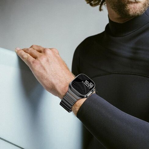 سوار CHANCHY من التيتانيوم متوافق مع Apple Watch Ultra 3/2/1 Band 49mm 46mm 45mm 44mm 42mm، سوار فاخر من السيليكون التيتانيوم وصلة مزدوجة الطبقة للرجال iWatch Series 11 10 9 8 7 6 5 4 SE in Kuwait