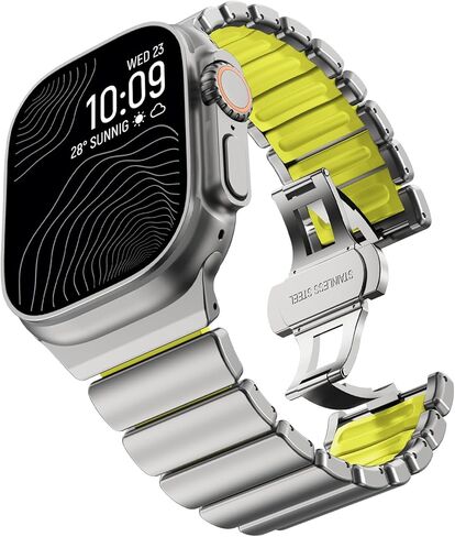 سوار CHANCHY من التيتانيوم متوافق مع Apple Watch Ultra 3/2/1 Band 49mm 46mm 45mm 44mm 42mm، سوار فاخر من السيليكون التيتانيوم وصلة مزدوجة الطبقة للرجال iWatch Series 11 10 9 8 7 6 5 4 SE in Kuwait