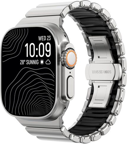 سوار CHANCHY من التيتانيوم متوافق مع Apple Watch Ultra 3/2/1 Band 49mm 46mm 45mm 44mm 42mm، سوار فاخر من السيليكون التيتانيوم وصلة مزدوجة الطبقة للرجال iWatch Series 11 10 9 8 7 6 5 4 SE in Kuwait