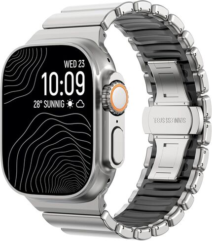 سوار CHANCHY من التيتانيوم متوافق مع Apple Watch Ultra 3/2/1 Band 49mm 46mm 45mm 44mm 42mm، سوار فاخر من السيليكون التيتانيوم وصلة مزدوجة الطبقة للرجال iWatch Series 11 10 9 8 7 6 5 4 SE in Kuwait