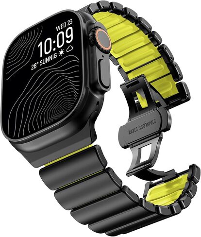 سوار CHANCHY من التيتانيوم متوافق مع Apple Watch Ultra 3/2/1 Band 49mm 46mm 45mm 44mm 42mm، سوار فاخر من السيليكون التيتانيوم وصلة مزدوجة الطبقة للرجال iWatch Series 11 10 9 8 7 6 5 4 SE in Kuwait