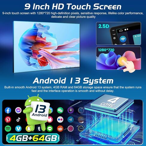[4+64G] NHOPEEW Car Radio for Chrysler 300C 300 2004-2011 - Wireless Carplay and Android Auto - 9 Inch Touchscreen Android Car Stereo with EQ Audio/GPS/WiFi/SWC/Bluetooth + AHD Backup Camera in Saudi Arabia