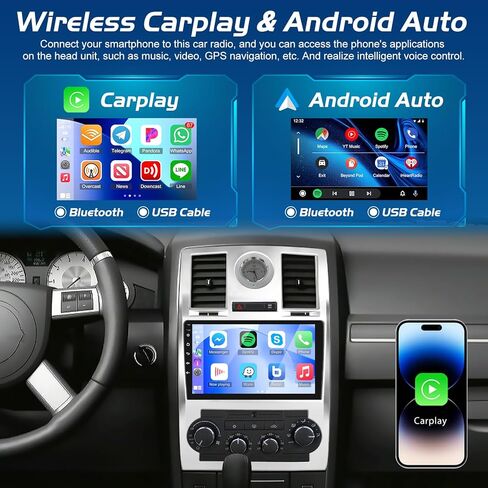 [4+64G] NHOPEEW Car Radio for Chrysler 300C 300 2004-2011 - Wireless Carplay and Android Auto - 9 Inch Touchscreen Android Car Stereo with EQ Audio/GPS/WiFi/SWC/Bluetooth + AHD Backup Camera in Saudi Arabia