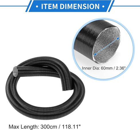 1 Pc Car Heater Duct Pipe 60mm ID 80cm Max l Warm Air Ducting Hose Car Truck RV Bus Van Boat Aluminum Foil Black in Saudi Arabia