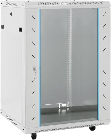 15U Network Cabinet with Swivel Feet, 19-Inch Rack, Lockable Tempered Glass Door, IP20 Rated, Grey Steel Enclosure, 60 x 45 x 86 cm in Kuwait