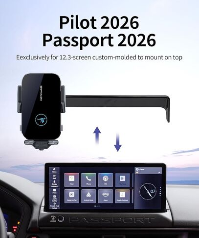 شاحن لاسلكي سريع 15 واط لملحقات Honda Passport 2026 / Honda Pilot 2026، مشبك ثابت للشاشة مقاس 12.3 بوصة، حامل للهاتف المحمول للديكور الداخلي، دوران 360 درجة، لا يؤثر على فتحة التهوية in Saudi Arabia