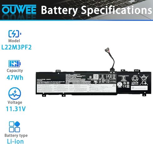 بطارية كمبيوتر محمول L22C3PF2 L22M3PF2 متوافقة مع Lenovo V14 G4 AMN / V15 G4 AMN IAN/IdeaPad Slim 3-15IRU9 3-14ABR8 3-15ABR8 3-16ABR8 Series L22B3PF2 L22C3PF2 L22M3PF2 5B11K09313 47Wh 11.31 فولت in Kuwait