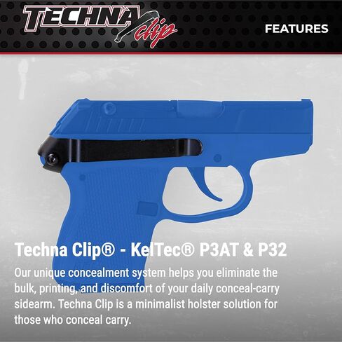 نظام إخفاء مشبك Techna لمسدسات KelTec P3AT/P32 .380 ACP - مشبك مسدس فولاذي زنبركي عالي الكربون متين مع طبقة تيفلون 1500 - الجانب الأيمن، مشبك حافظة مسدس سهل التركيب (أسود) in Kuwait
