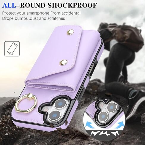 متوافق مع جراب محفظة iPhone 13/14 Crossbody مع حامل بطاقات للنساء، جراب هاتف RFID محجب من جلد البولي يوريثان وغطاء قلاب لحقيبة اليد مع فتحات للبطاقات وحامل معصم دائري، أسود in Kuwait