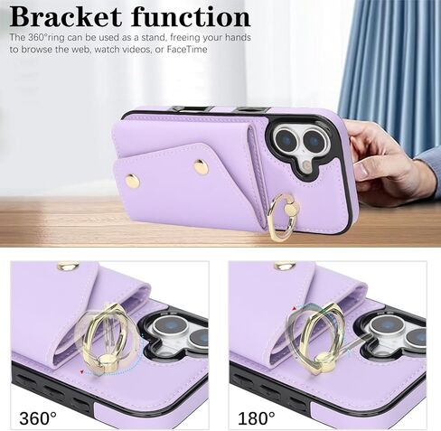 متوافق مع جراب محفظة iPhone 13/14 Crossbody مع حامل بطاقات للنساء، جراب هاتف RFID محجب من جلد البولي يوريثان وغطاء قلاب لحقيبة اليد مع فتحات للبطاقات وحامل معصم دائري، أسود in Kuwait