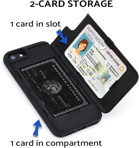 حافظة TORU CX PRO لهاتف iPhone SE 2022 / SE 2020 / iPhone 8 / iPhone 7 | غطاء واقٍ مقاوم للصدمات شديد التحمل مع حامل بطاقة مخفي وفتحة للبطاقة | مرآة بلاستيكية متضمنة - أسود in Kuwait