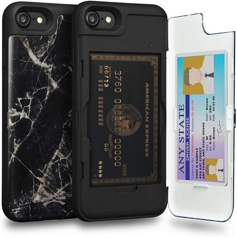 حافظة TORU CX PRO لهاتف iPhone SE 2022 / SE 2020 / iPhone 8 / iPhone 7 | غطاء واقٍ مقاوم للصدمات شديد التحمل مع حامل بطاقة مخفي وفتحة للبطاقة | مرآة بلاستيكية متضمنة - أسود in Kuwait