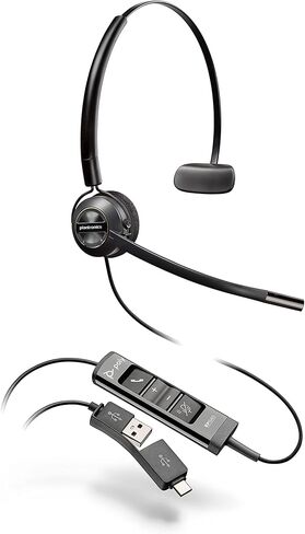 Poly (Plantronics + Polycom) EncorePro 545 USB-A and USB-C USB Headset (Plantronics) - Acoustic Hearing Protection - Hold & Call Answer Buttons - Convertible Wearing Style, Black, Standard Version in Saudi Arabia